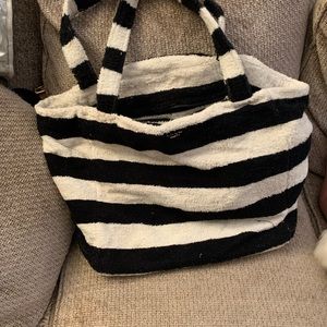 Black and white stripped terry cloth kate spade bag